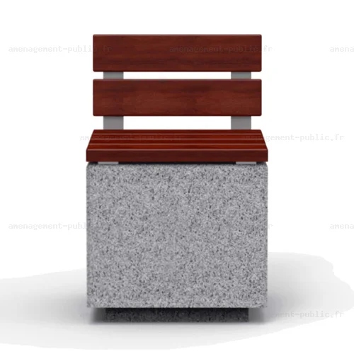 Siège cube en béton avec lattes bois pour extérieur